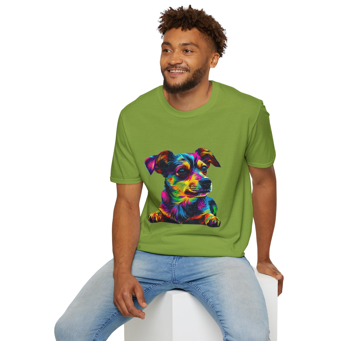 Colorful Dog Art Unisex Softstyle T-Shirt - Perfect Gift for Pet Lovers