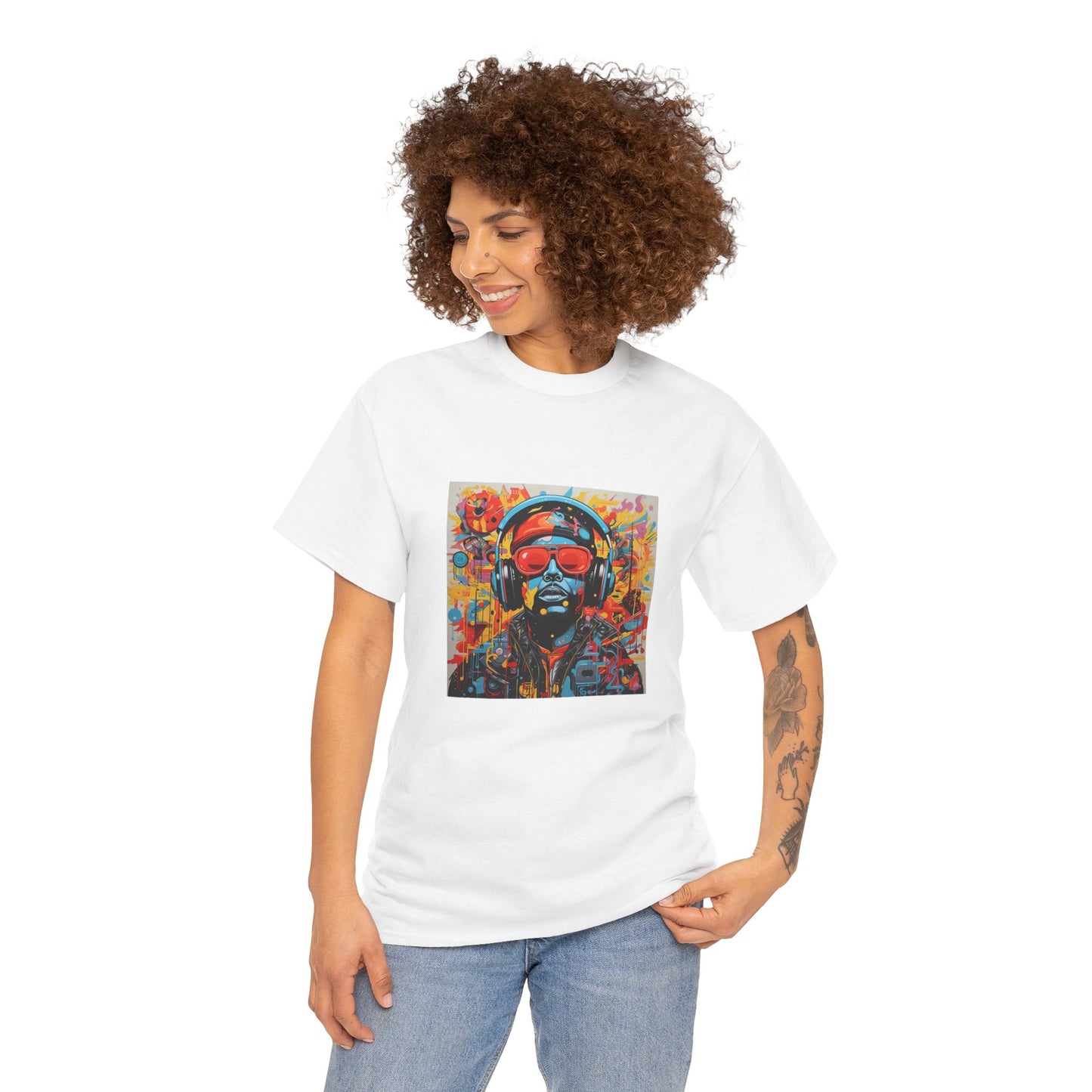 Vibrant Unisex Heavy Cotton Tee - Colorful Music & Travel Art