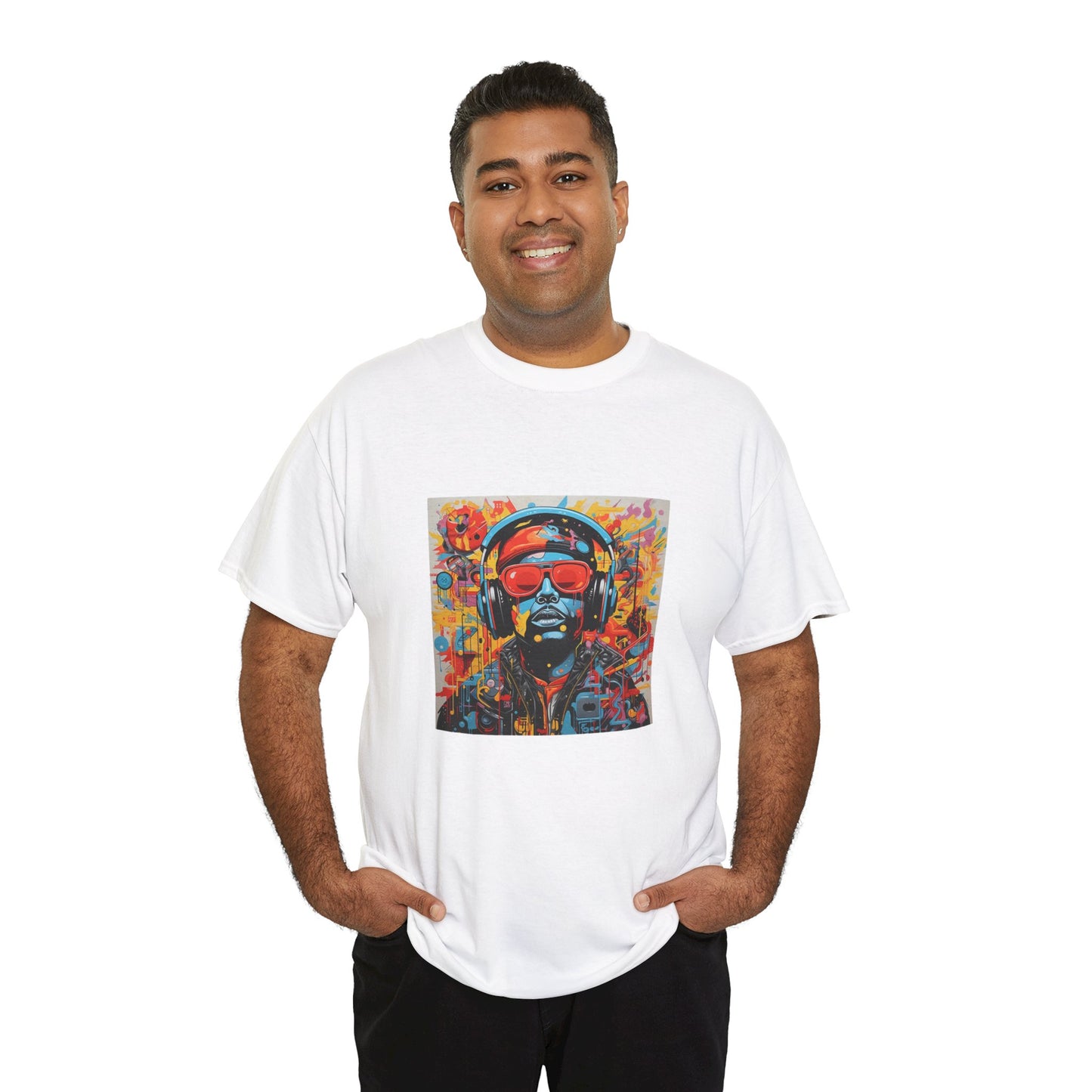 Vibrant Unisex Heavy Cotton Tee - Colorful Music & Travel Art