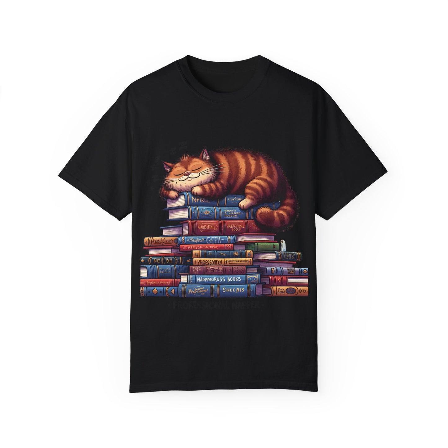 Professional Napper Cat T-Shirt | Unisex Garment-Dyed Tee for Book Lovers