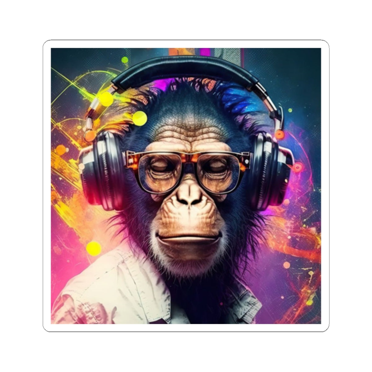 Vibrant Monkey Headphones Kiss-Cut Stickers for Music Lovers