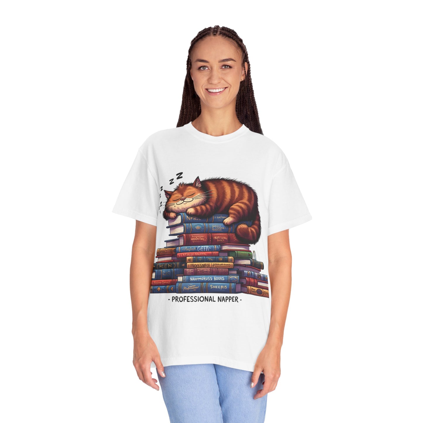 Professional Napper Cat T-Shirt | Unisex Garment-Dyed Tee for Book Lovers