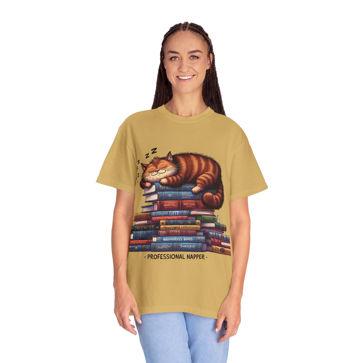 Professional Napper Cat T-Shirt | Unisex Garment-Dyed Tee for Book Lovers