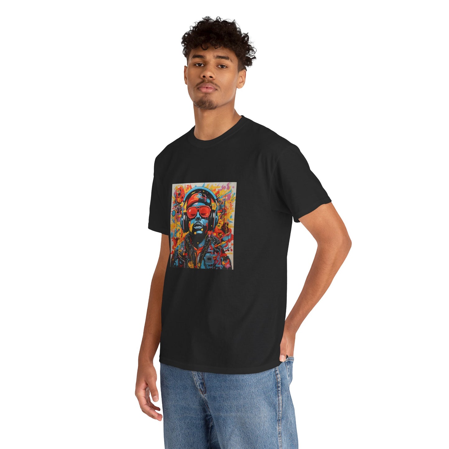 Vibrant Unisex Heavy Cotton Tee - Colorful Music & Travel Art