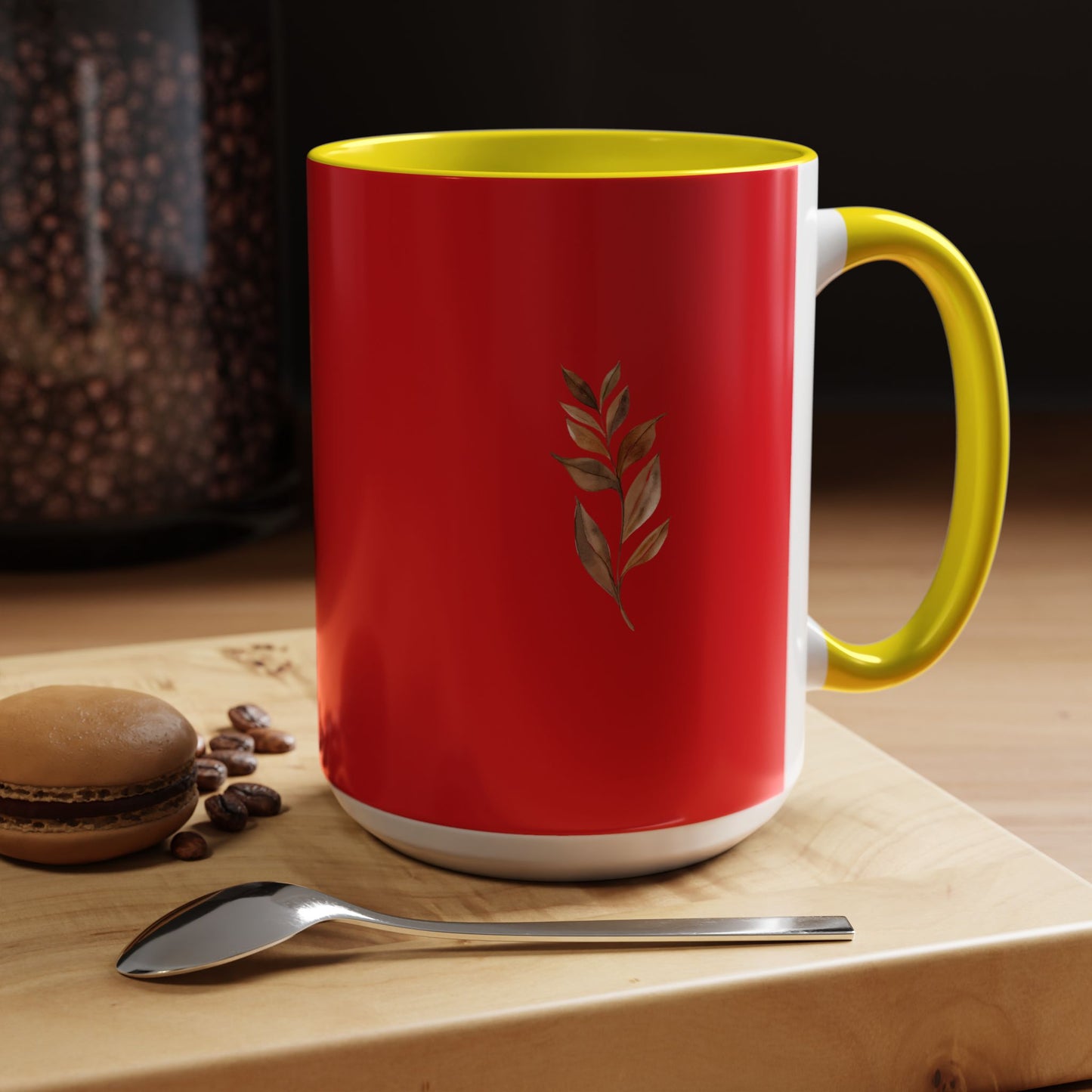 Vibrant Accent Coffee Mug with Leaf Design – Perfect for Home and Office