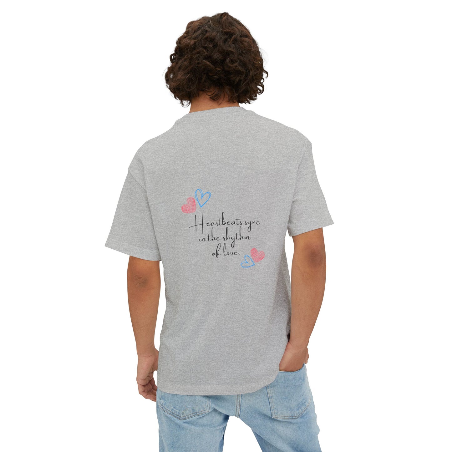 Romantic Unisex Oversized Boxy Tee - "All You Need Is Love" & Heartbeat Design