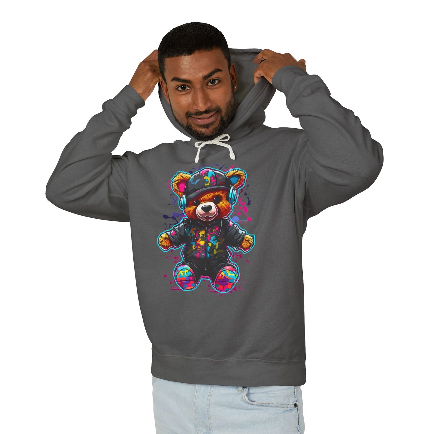 Colorful Bear Graphic Unisex Lightweight Hooded Sweatshirt