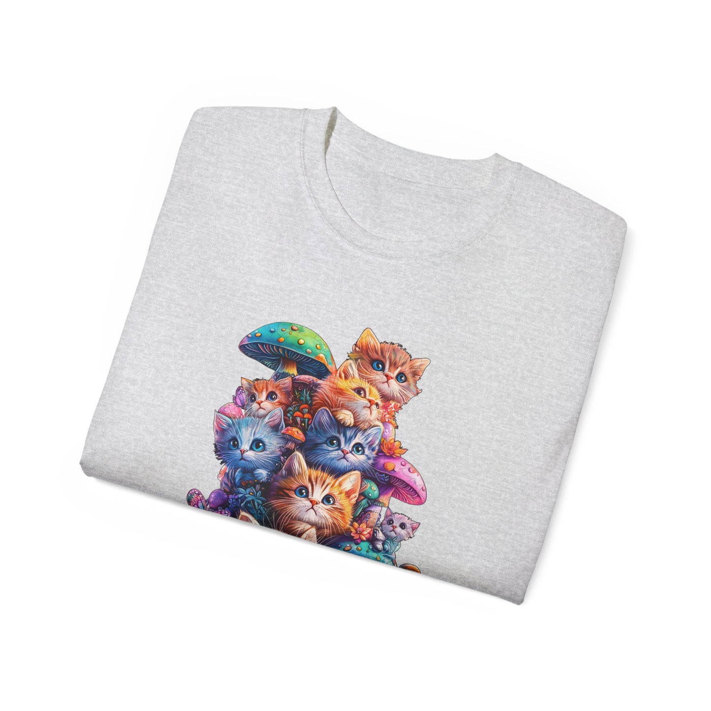 Colorful Cat Mushroom Unisex Ultra Cotton Tee - Whimsical T-Shirt for Cat Lovers