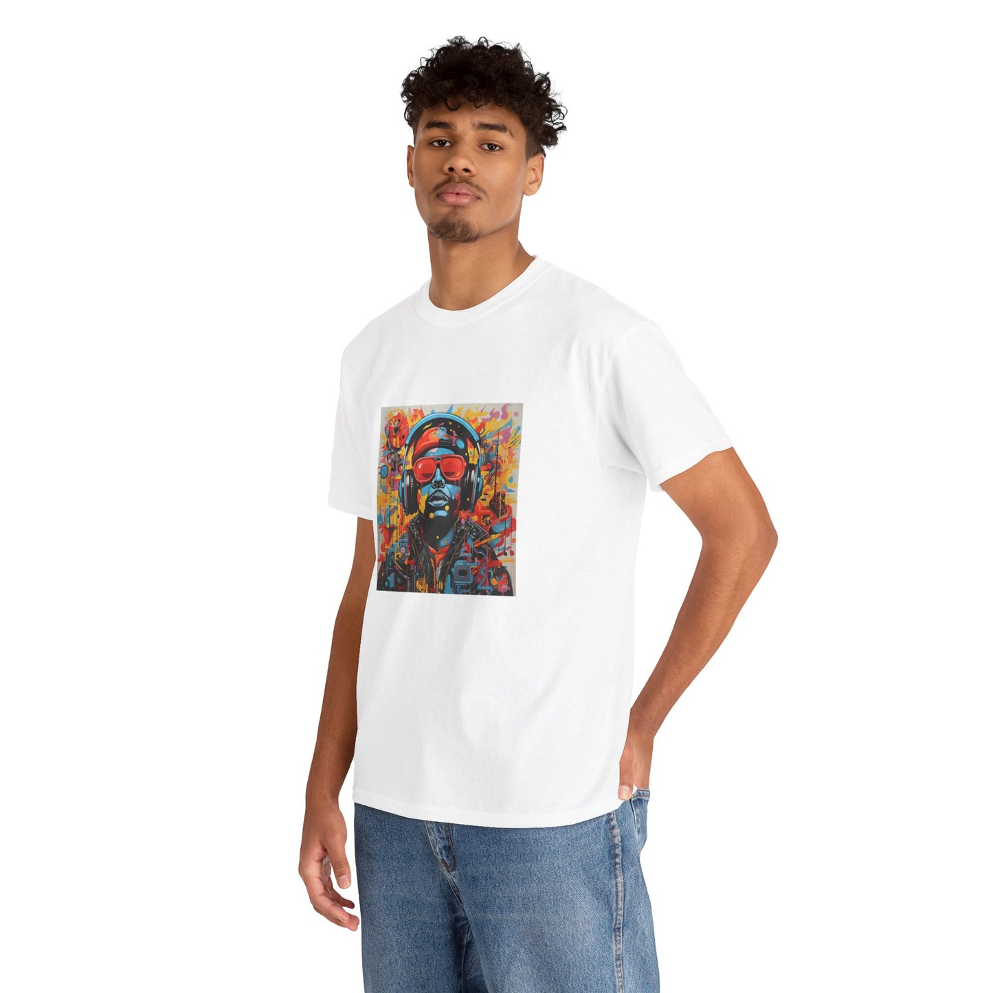 Vibrant Unisex Heavy Cotton Tee - Colorful Music & Travel Art