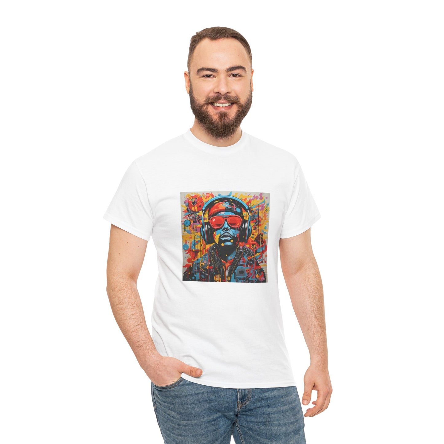 Vibrant Unisex Heavy Cotton Tee - Colorful Music & Travel Art