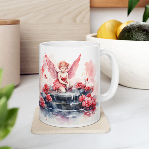 Romantic Floral Angel Ceramic Mug - Perfect Gift for Valentine’s Day & Special Occasions
