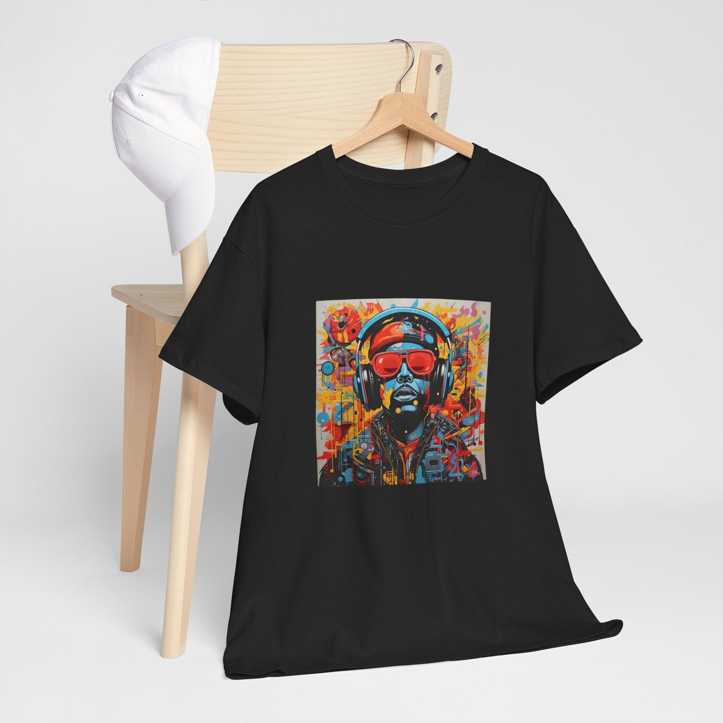 Vibrant Unisex Heavy Cotton Tee - Colorful Music & Travel Art