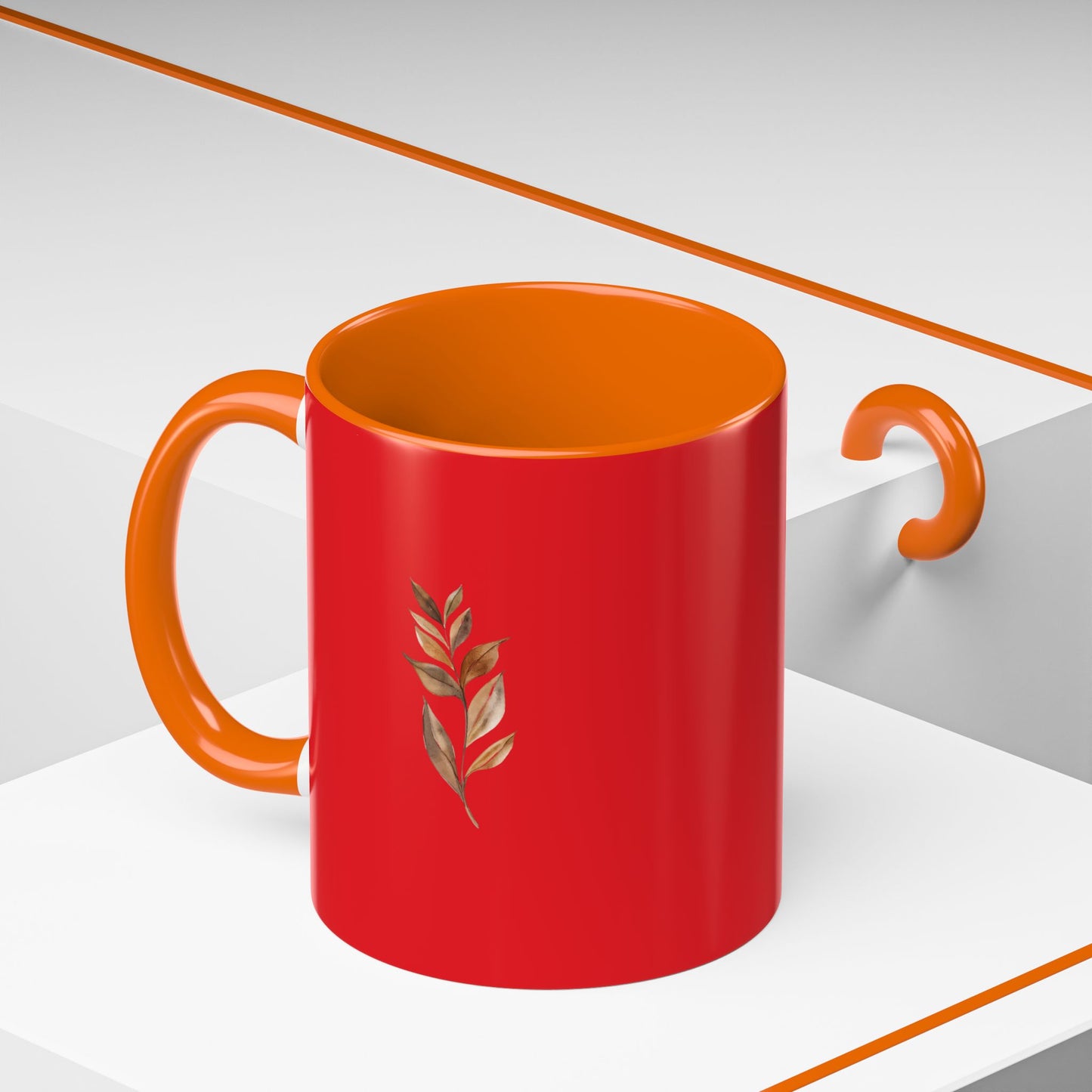 Vibrant Accent Coffee Mug with Leaf Design – Perfect for Home and Office