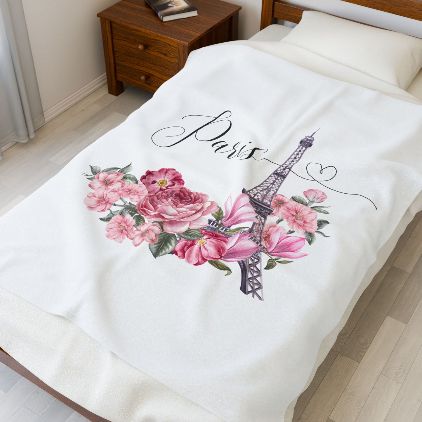 Paris Floral Velveteen Plush Blanket - Cozy Home Decor