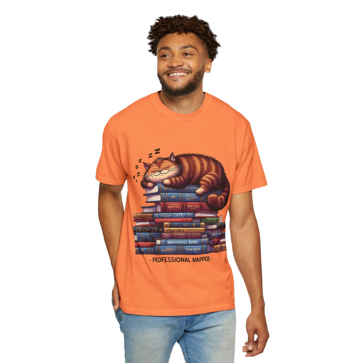 Professional Napper Cat T-Shirt | Unisex Garment-Dyed Tee for Book Lovers