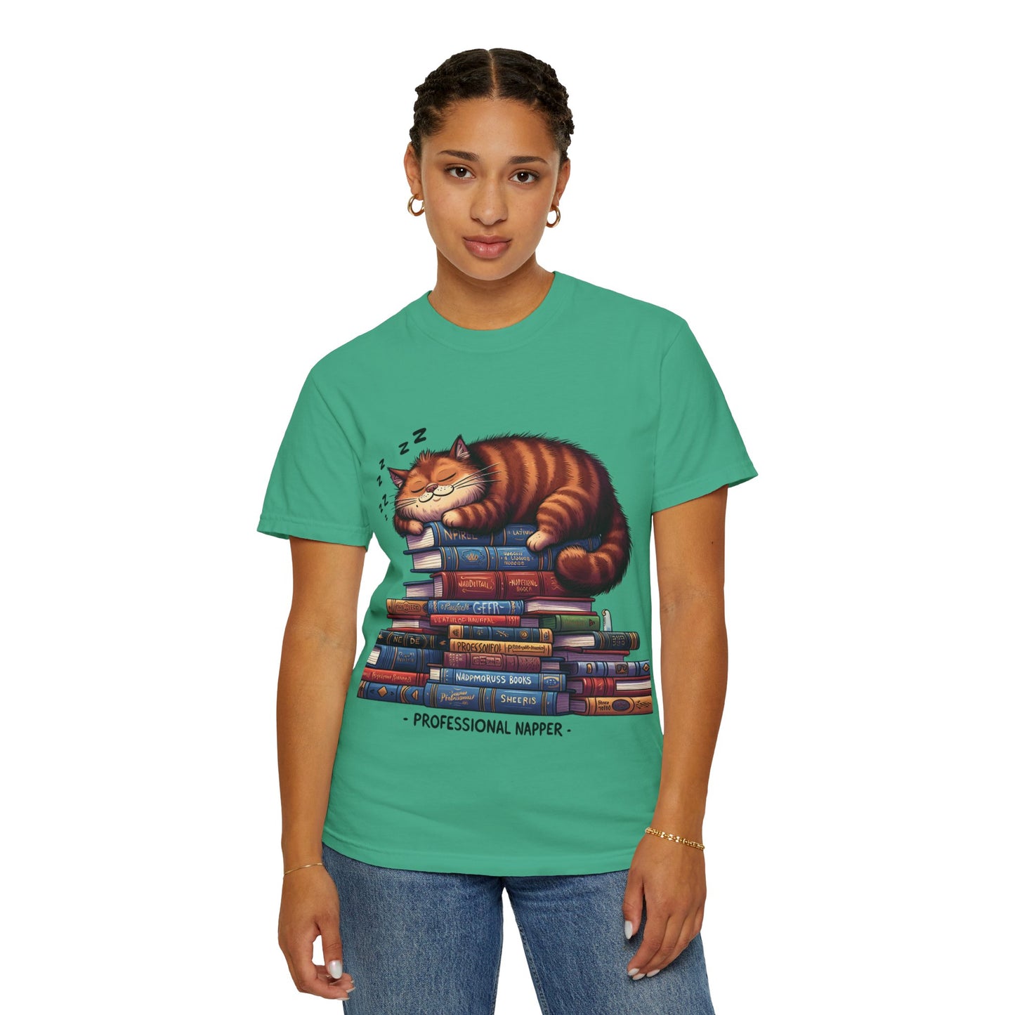 Professional Napper Cat T-Shirt | Unisex Garment-Dyed Tee for Book Lovers