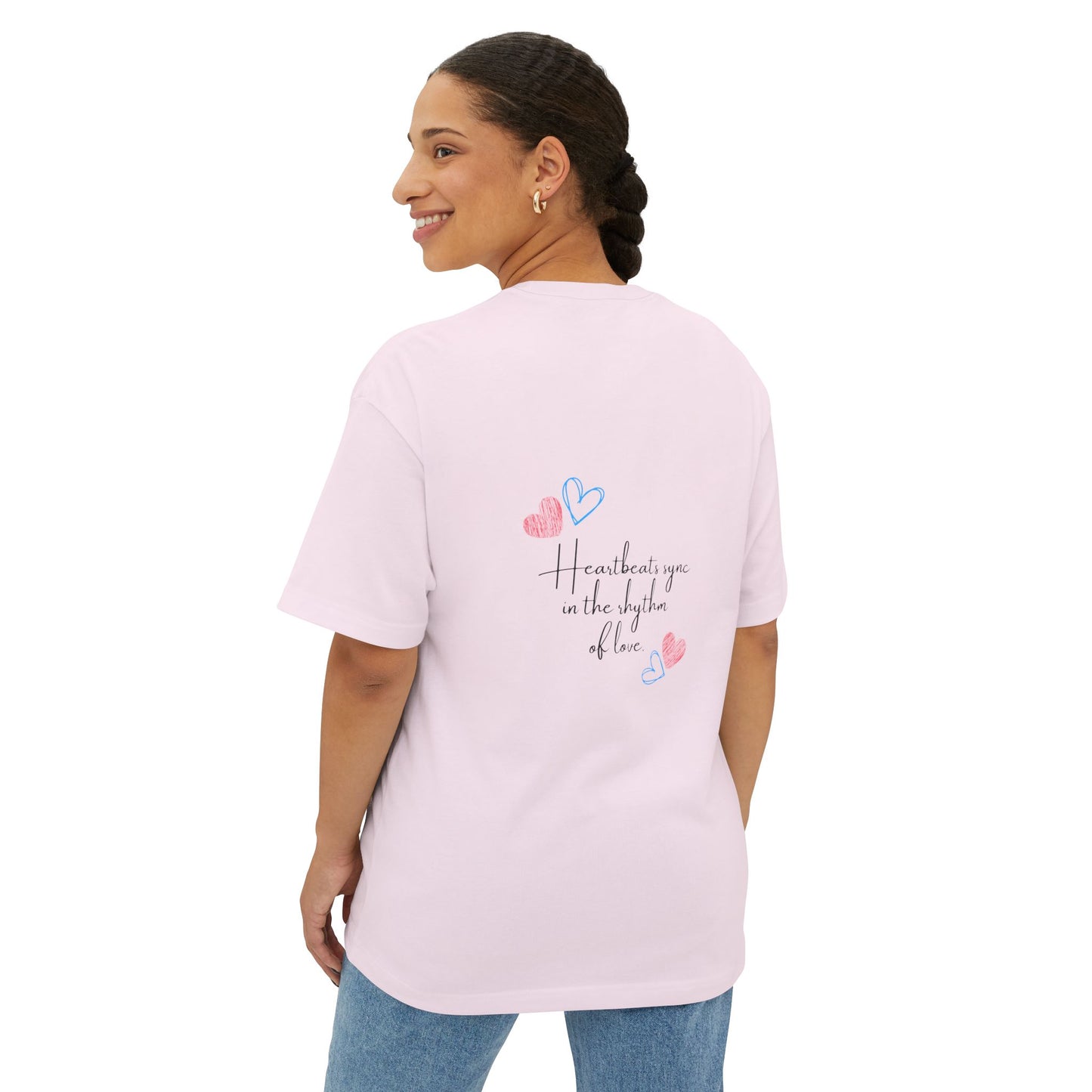 Romantic Unisex Oversized Boxy Tee - "All You Need Is Love" & Heartbeat Design