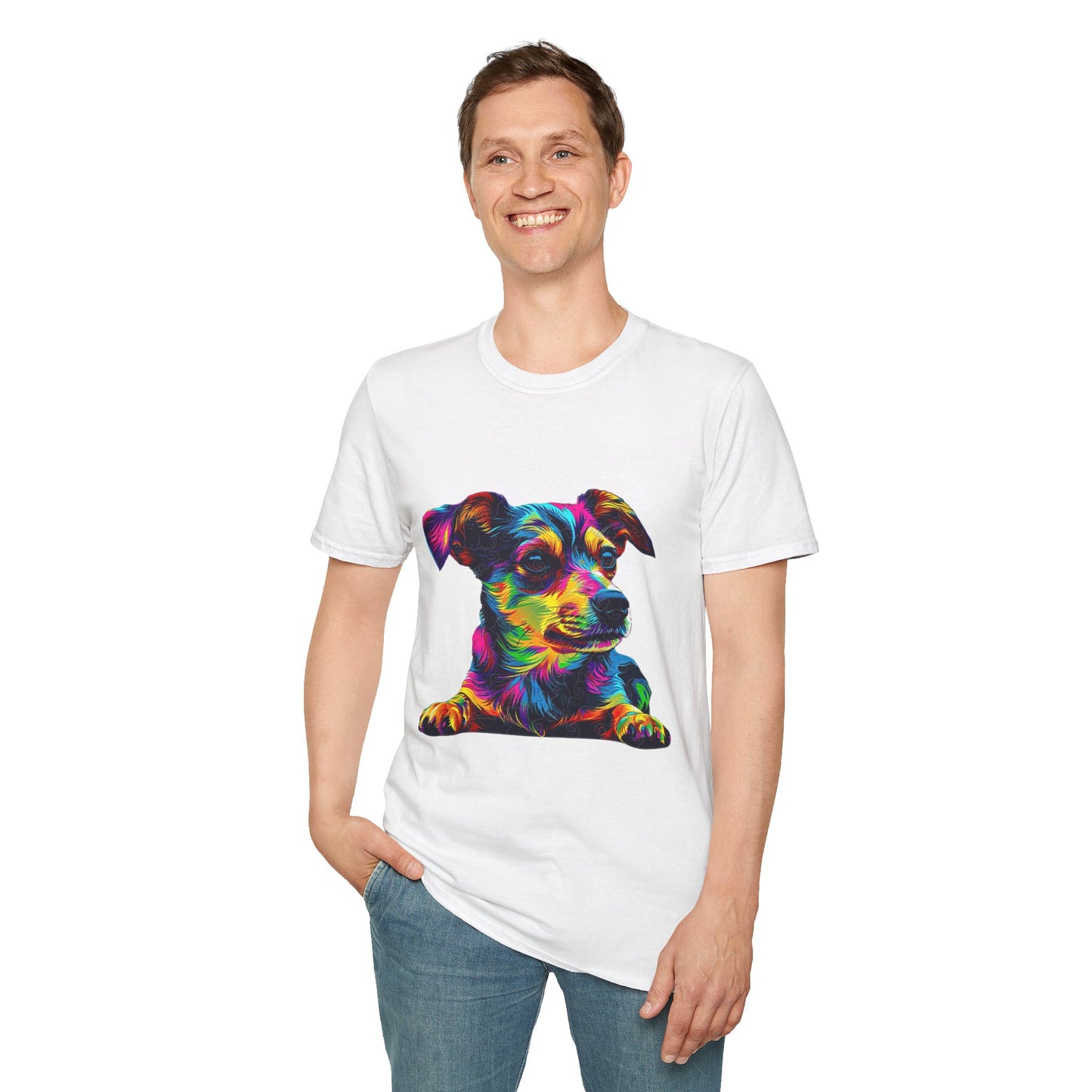 Colorful Dog Art Unisex Softstyle T-Shirt - Perfect Gift for Pet Lovers