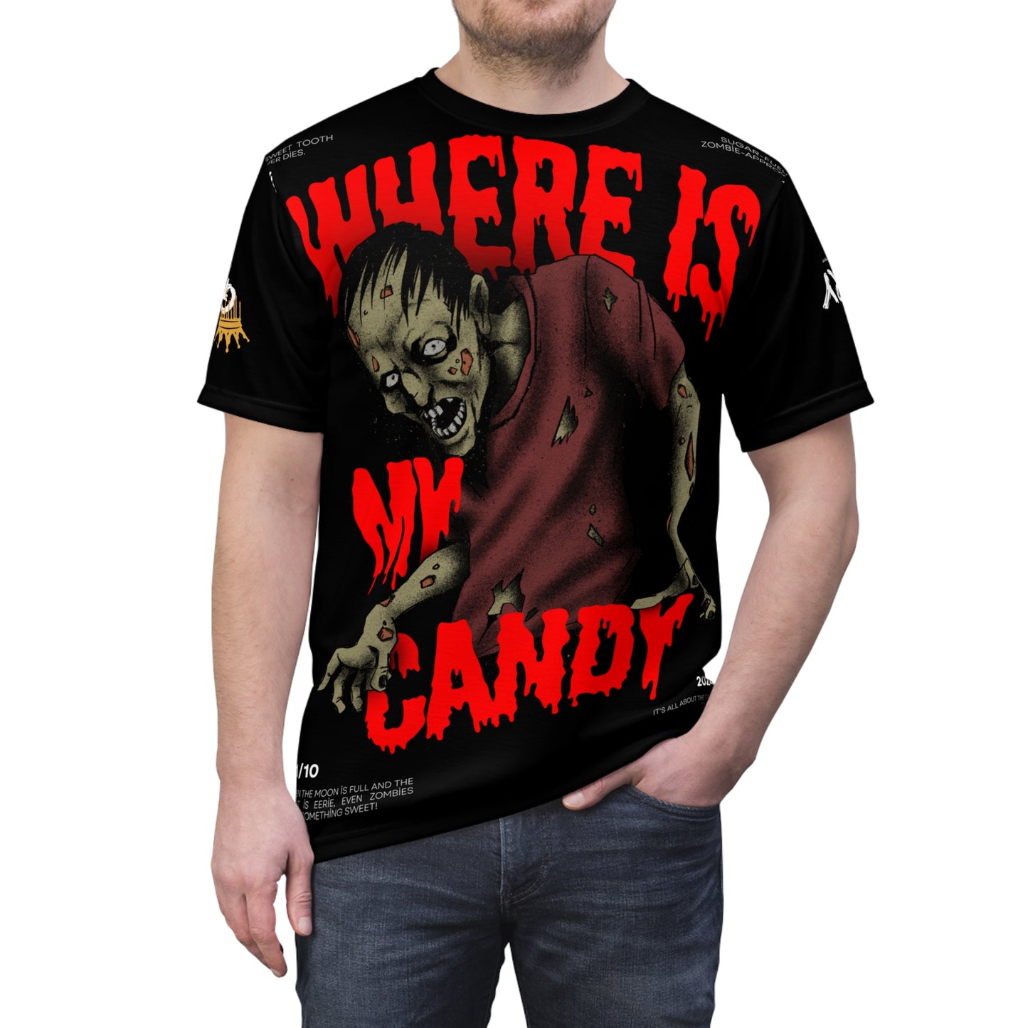 Halloween Zombie Tee - 'Where Is My Candy?' Unisex Cut & Sew T-Shirt