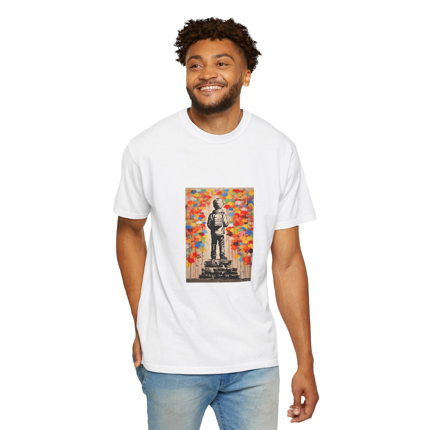 Garment-Dyed Unisex T-Shirt with Colorful Street Art Print