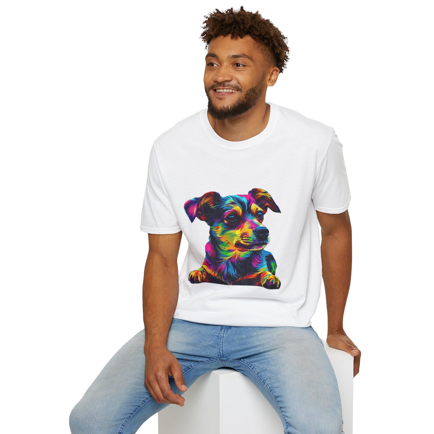 Colorful Dog Art Unisex Softstyle T-Shirt - Perfect Gift for Pet Lovers