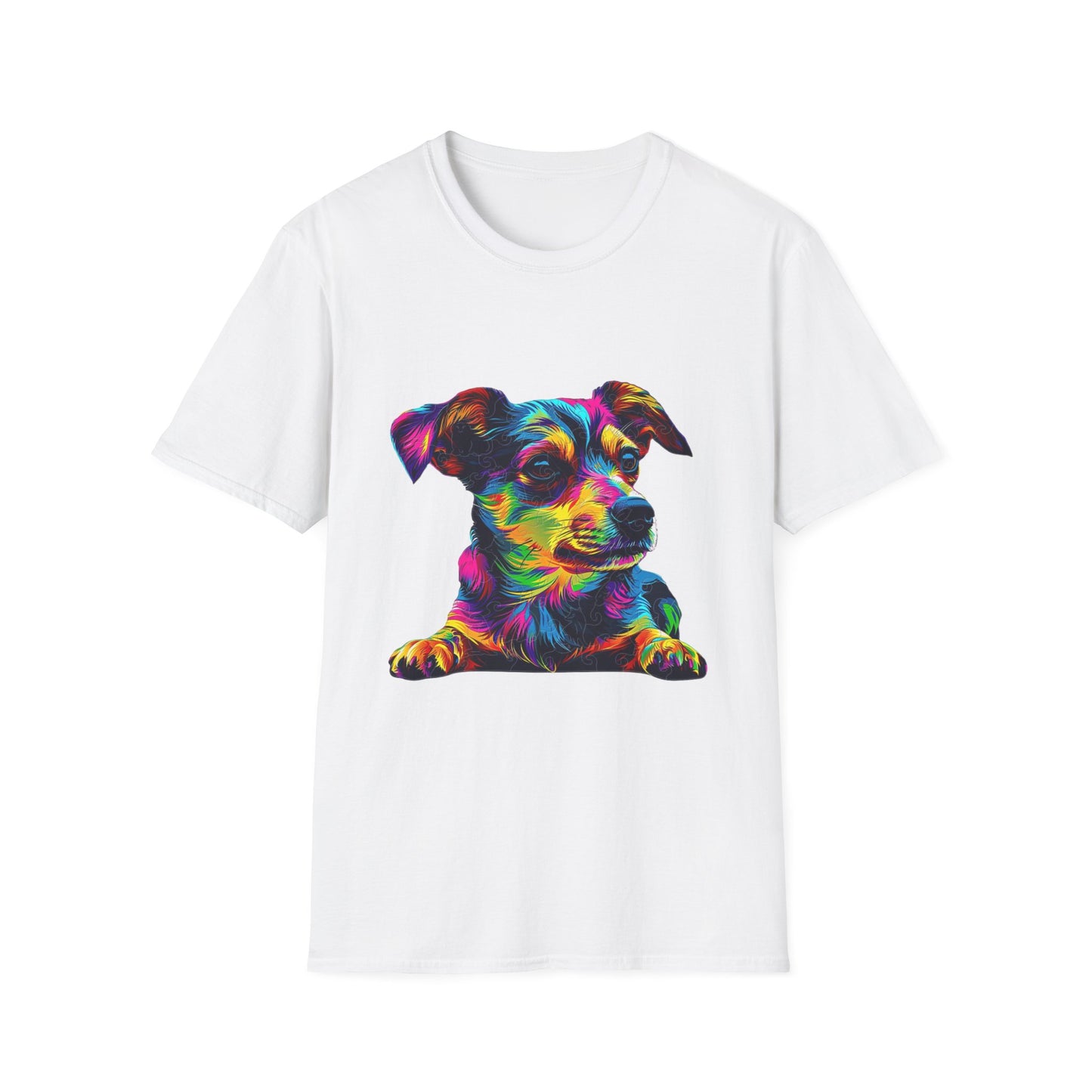 Colorful Dog Art Unisex Softstyle T-Shirt - Perfect Gift for Pet Lovers