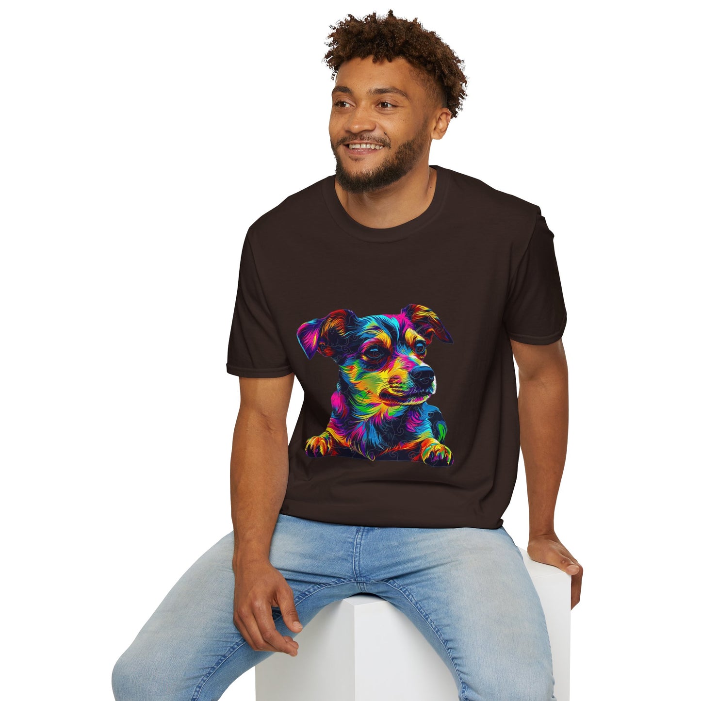 Colorful Dog Art Unisex Softstyle T-Shirt - Perfect Gift for Pet Lovers