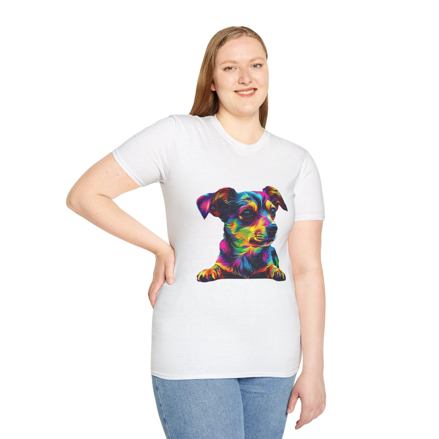 Colorful Dog Art Unisex Softstyle T-Shirt - Perfect Gift for Pet Lovers