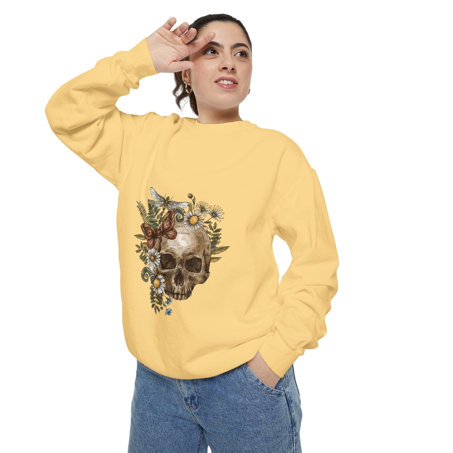 Boho Skull Floral Unisex Sweatshirt - Garden-Inspired Cozy Crew