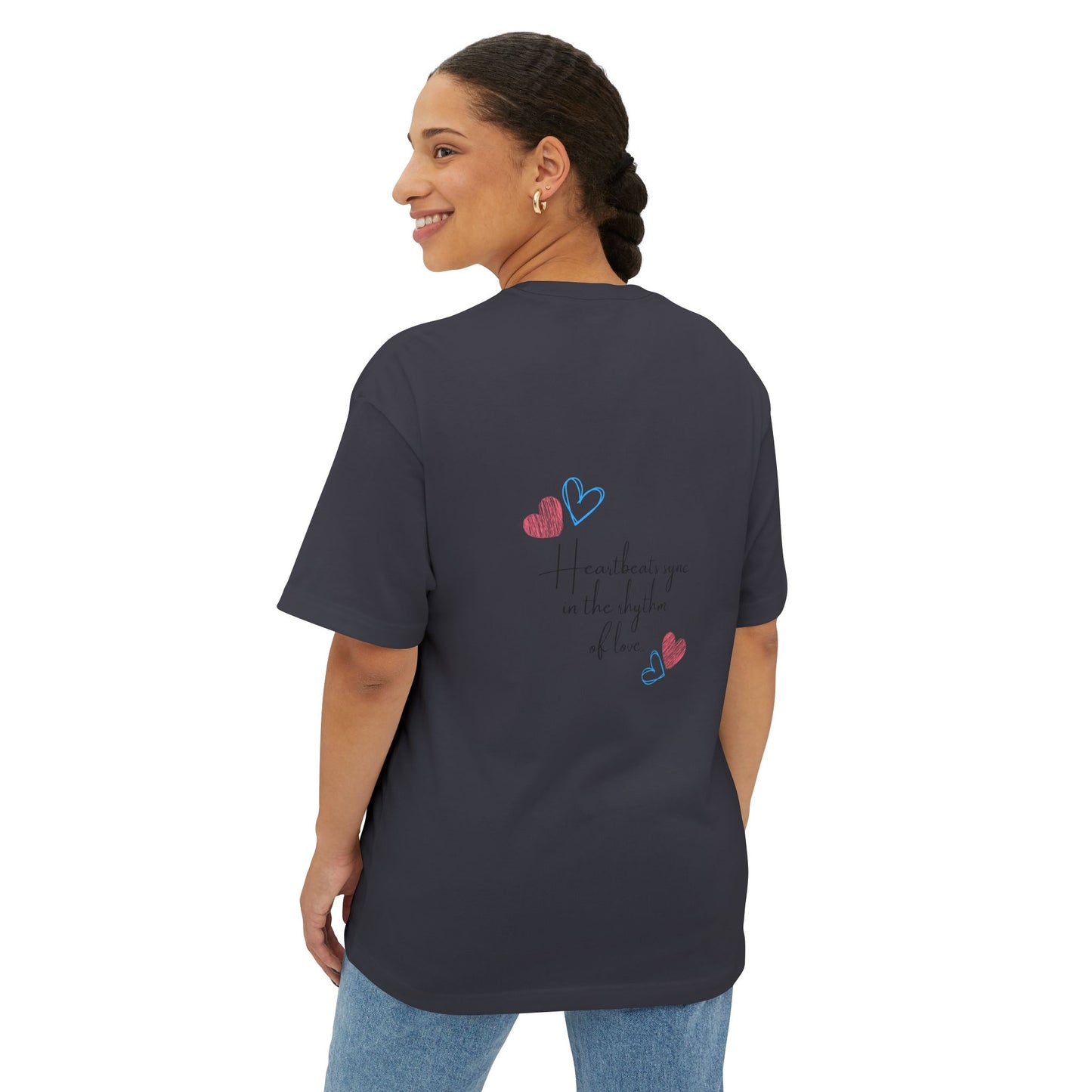 Romantic Unisex Oversized Boxy Tee - "All You Need Is Love" & Heartbeat Design