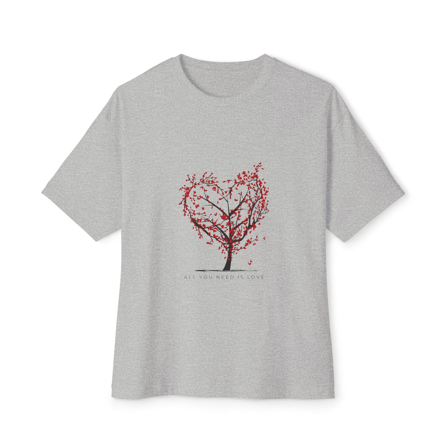 Romantic Unisex Oversized Boxy Tee - "All You Need Is Love" & Heartbeat Design