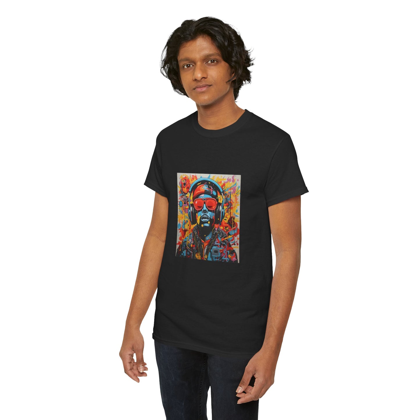 Vibrant Unisex Heavy Cotton Tee - Colorful Music & Travel Art