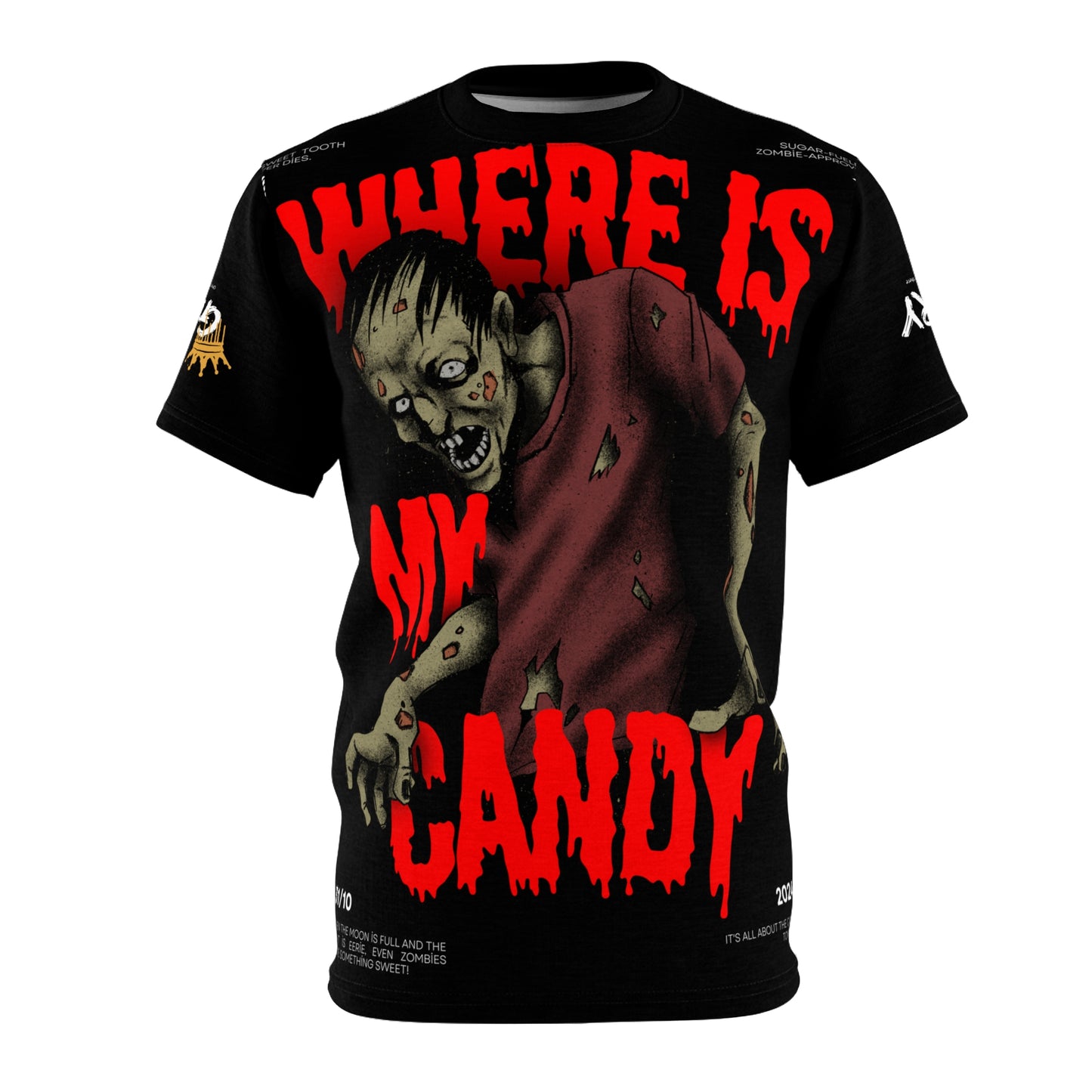 Halloween Zombie Tee - 'Where Is My Candy?' Unisex Cut & Sew T-Shirt