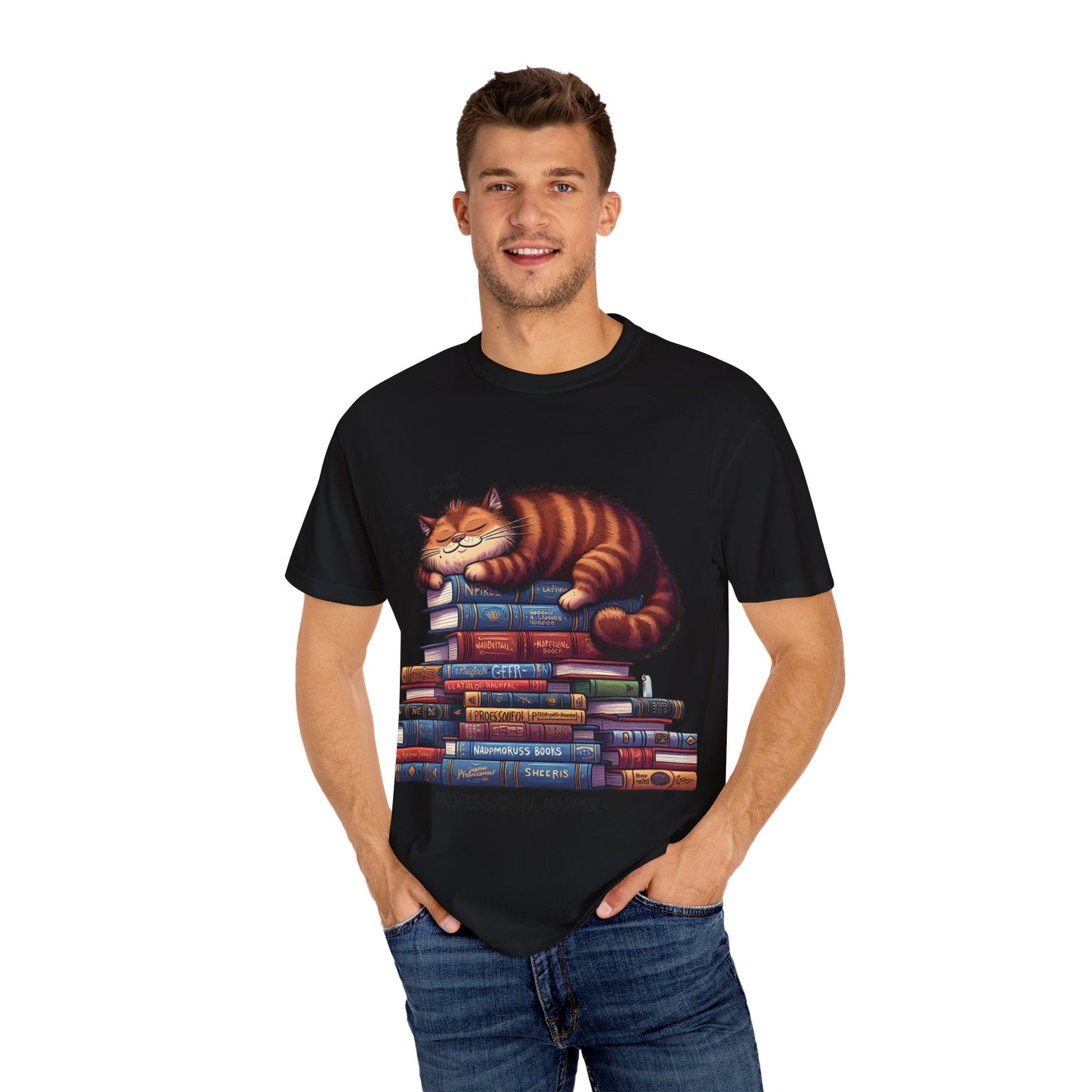 Professional Napper Cat T-Shirt | Unisex Garment-Dyed Tee for Book Lovers