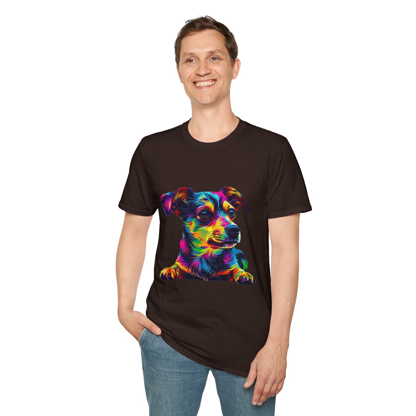 Colorful Dog Art Unisex Softstyle T-Shirt - Perfect Gift for Pet Lovers