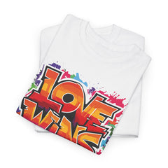 Love Wins Unisex Heavy Cotton Tee - Colorful Graphic Tee for Pride and Self-Expression