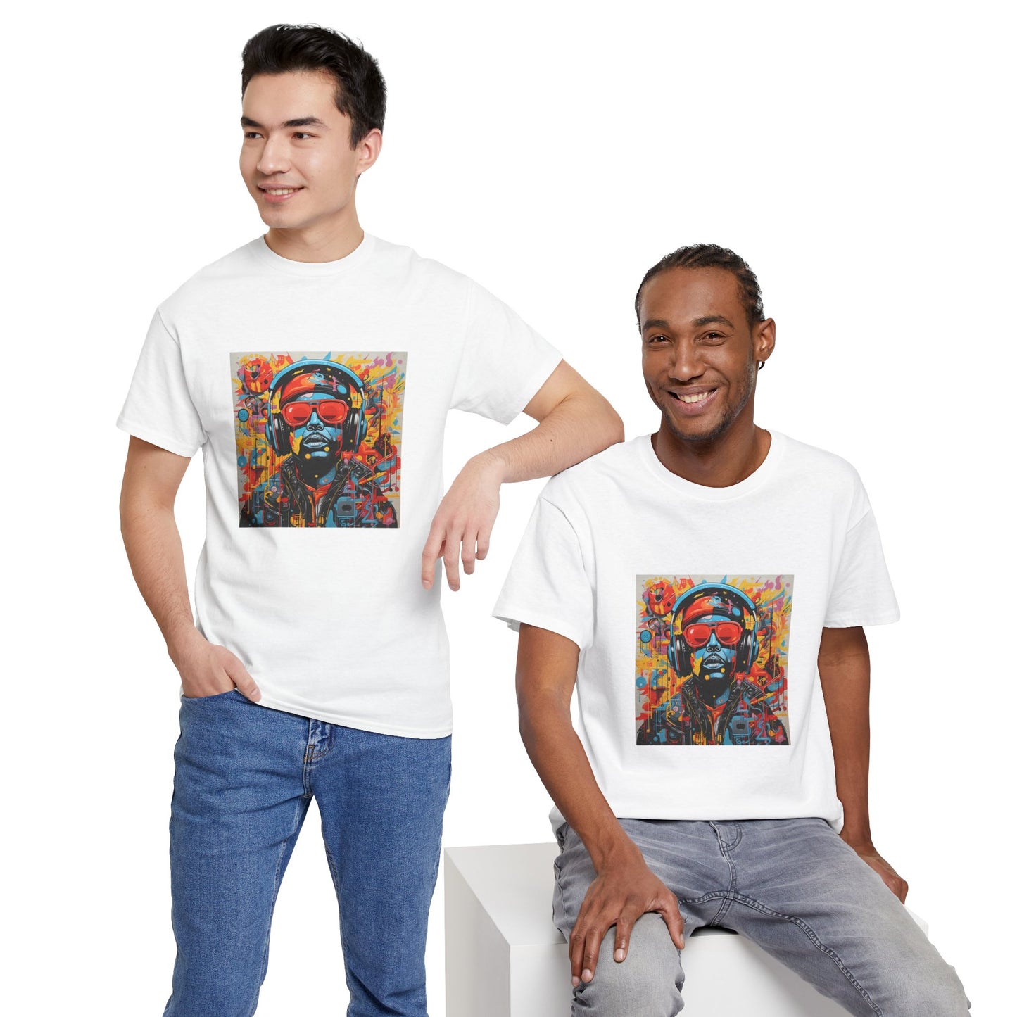 Vibrant Unisex Heavy Cotton Tee - Colorful Music & Travel Art