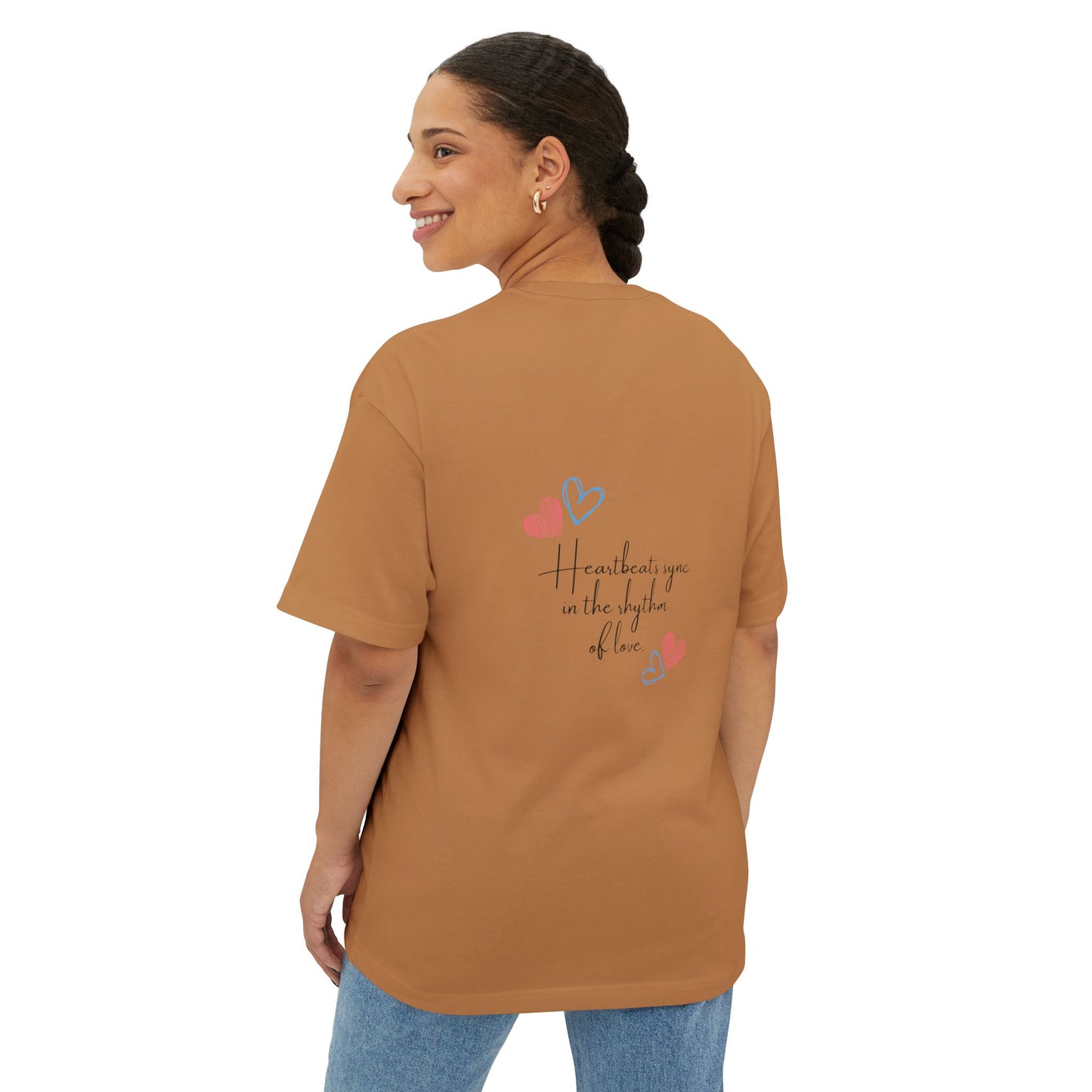 Romantic Unisex Oversized Boxy Tee - "All You Need Is Love" & Heartbeat Design