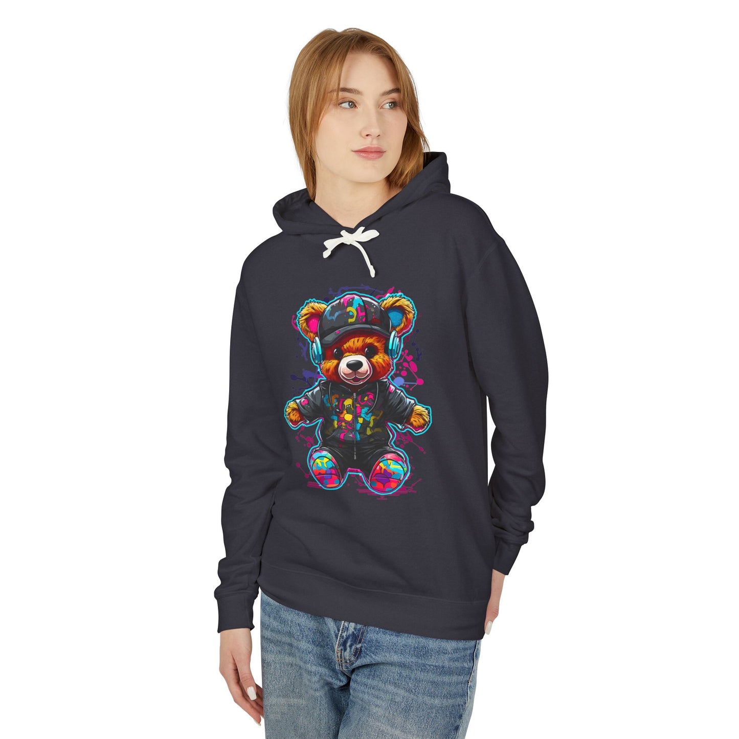 Colorful Bear Graphic Unisex Lightweight Hooded Sweatshirt