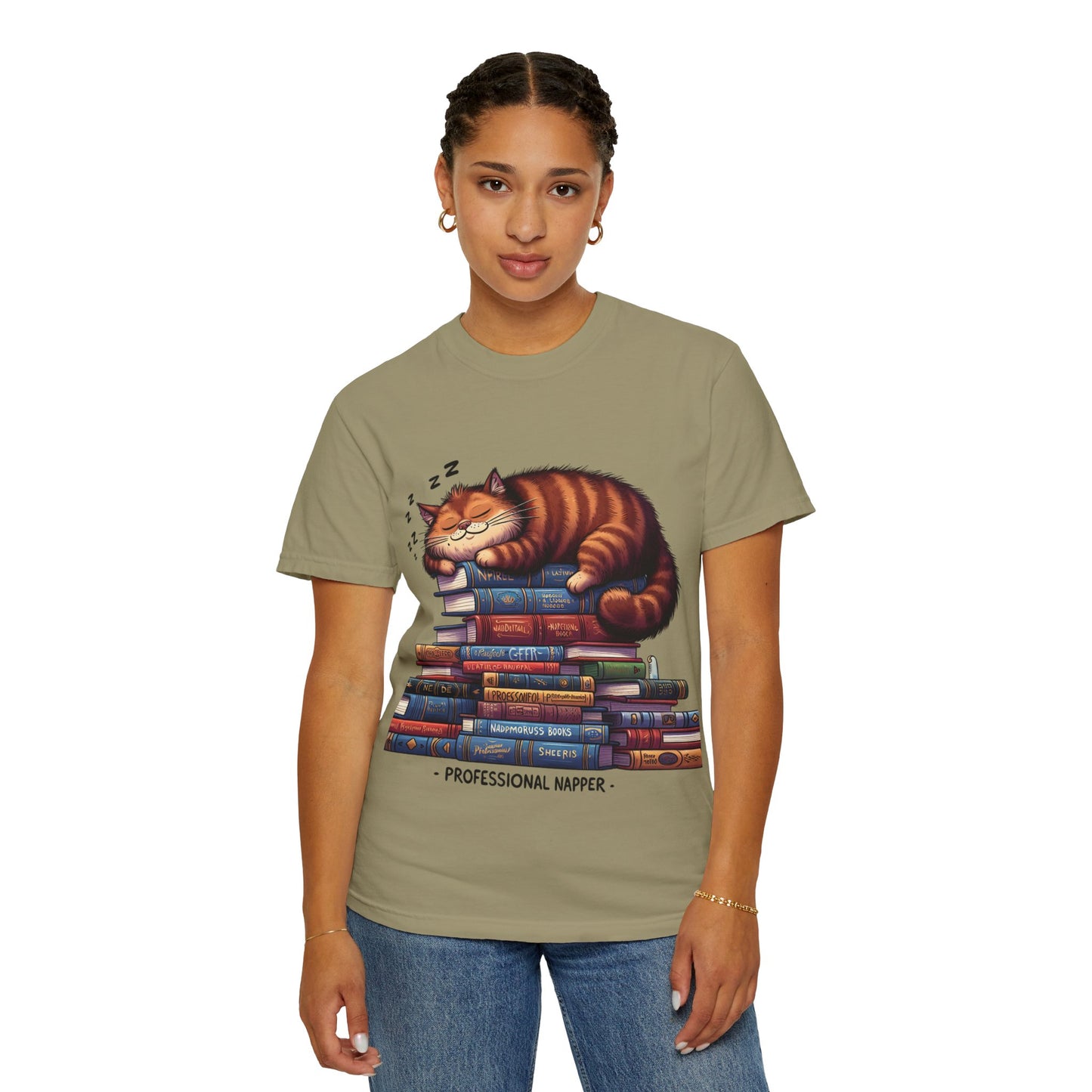 Professional Napper Cat T-Shirt | Unisex Garment-Dyed Tee for Book Lovers