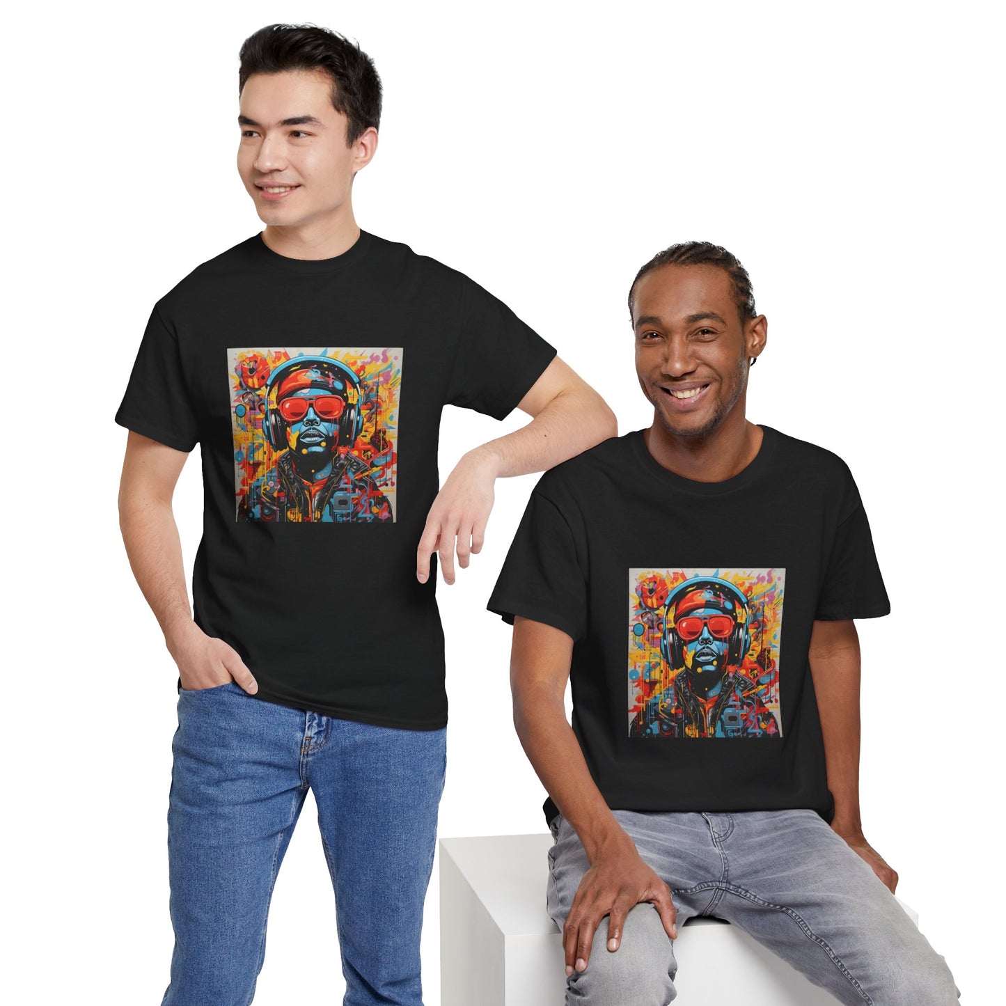 Vibrant Unisex Heavy Cotton Tee - Colorful Music & Travel Art