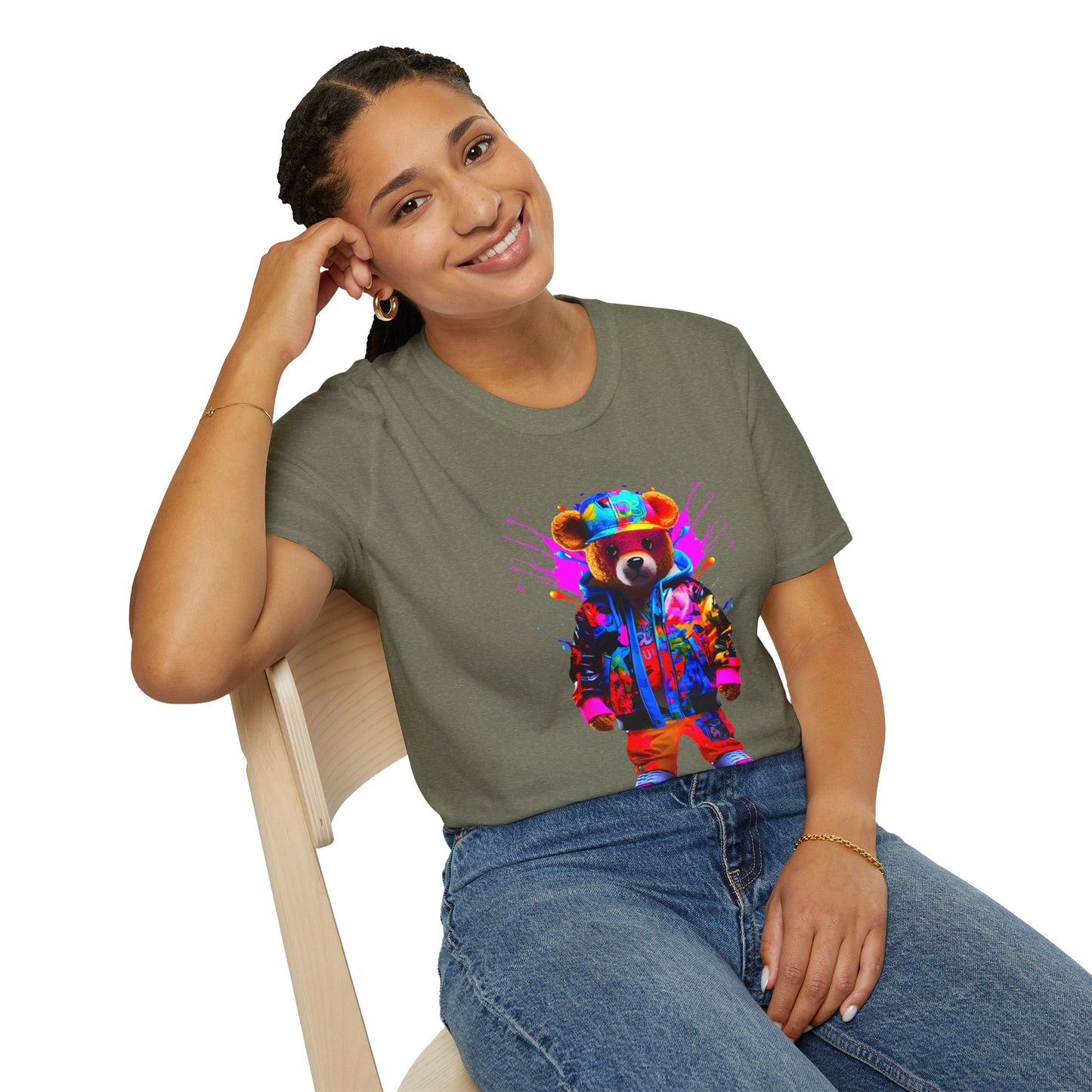 Vibrant Bear Graphic Unisex Softstyle T-Shirt - Perfect for Casual Wear and Gifts