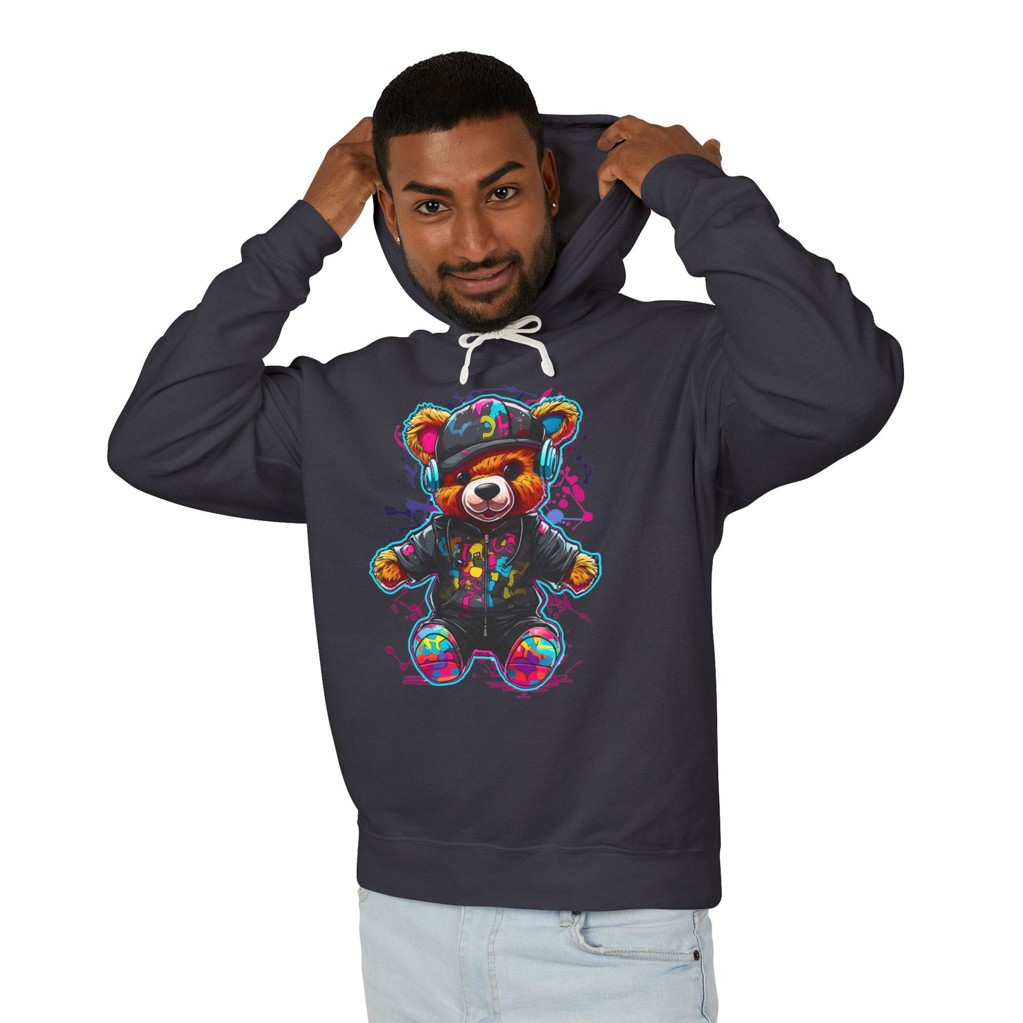 Colorful Bear Graphic Unisex Lightweight Hooded Sweatshirt