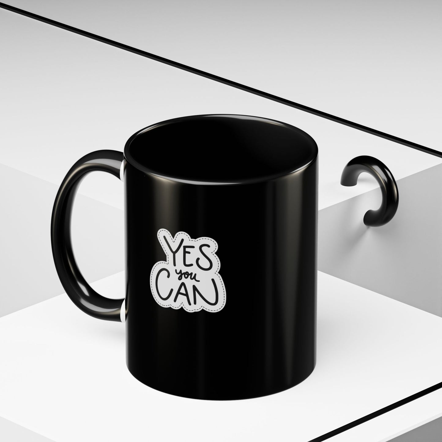 Inspirational Coffee Mug - "Yes You Can" - Motivational Black Accent Mug