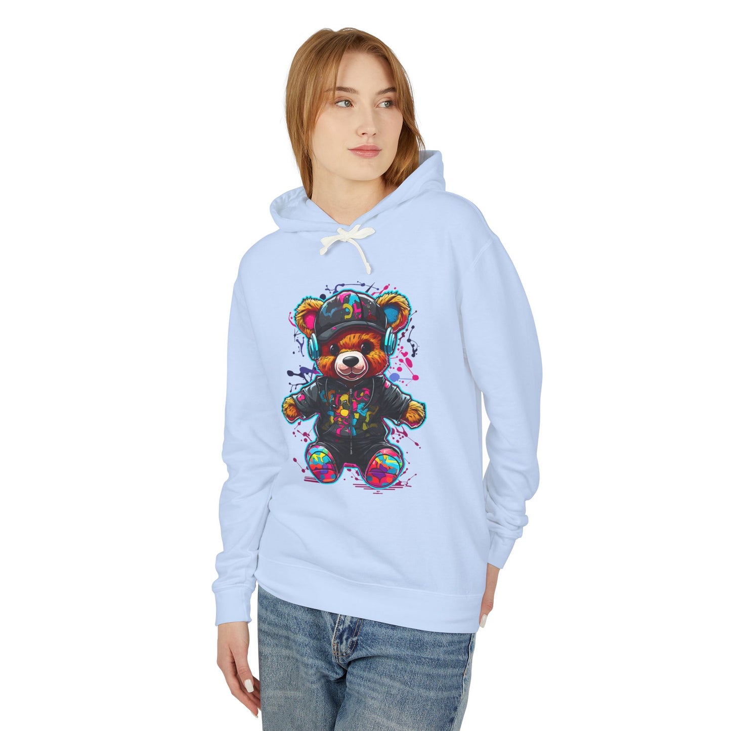 Colorful Bear Graphic Unisex Lightweight Hooded Sweatshirt