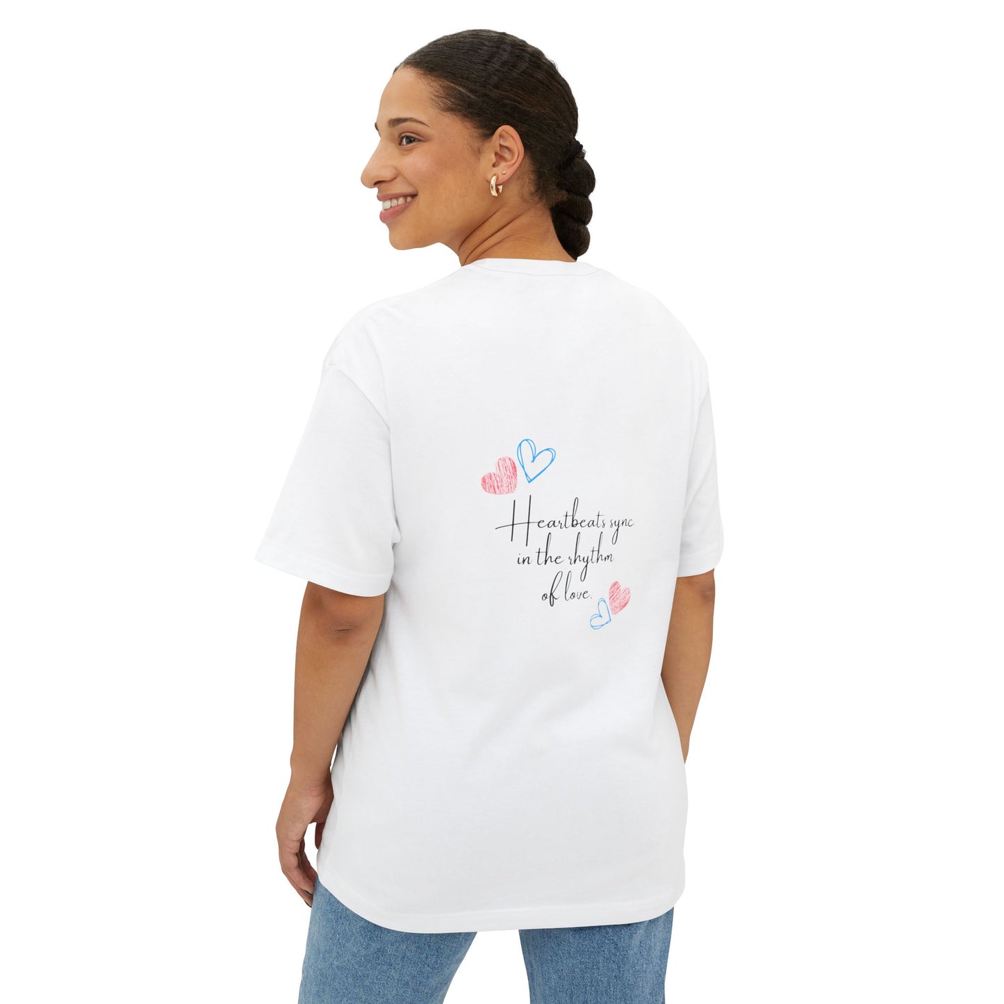 Romantic Unisex Oversized Boxy Tee - "All You Need Is Love" & Heartbeat Design