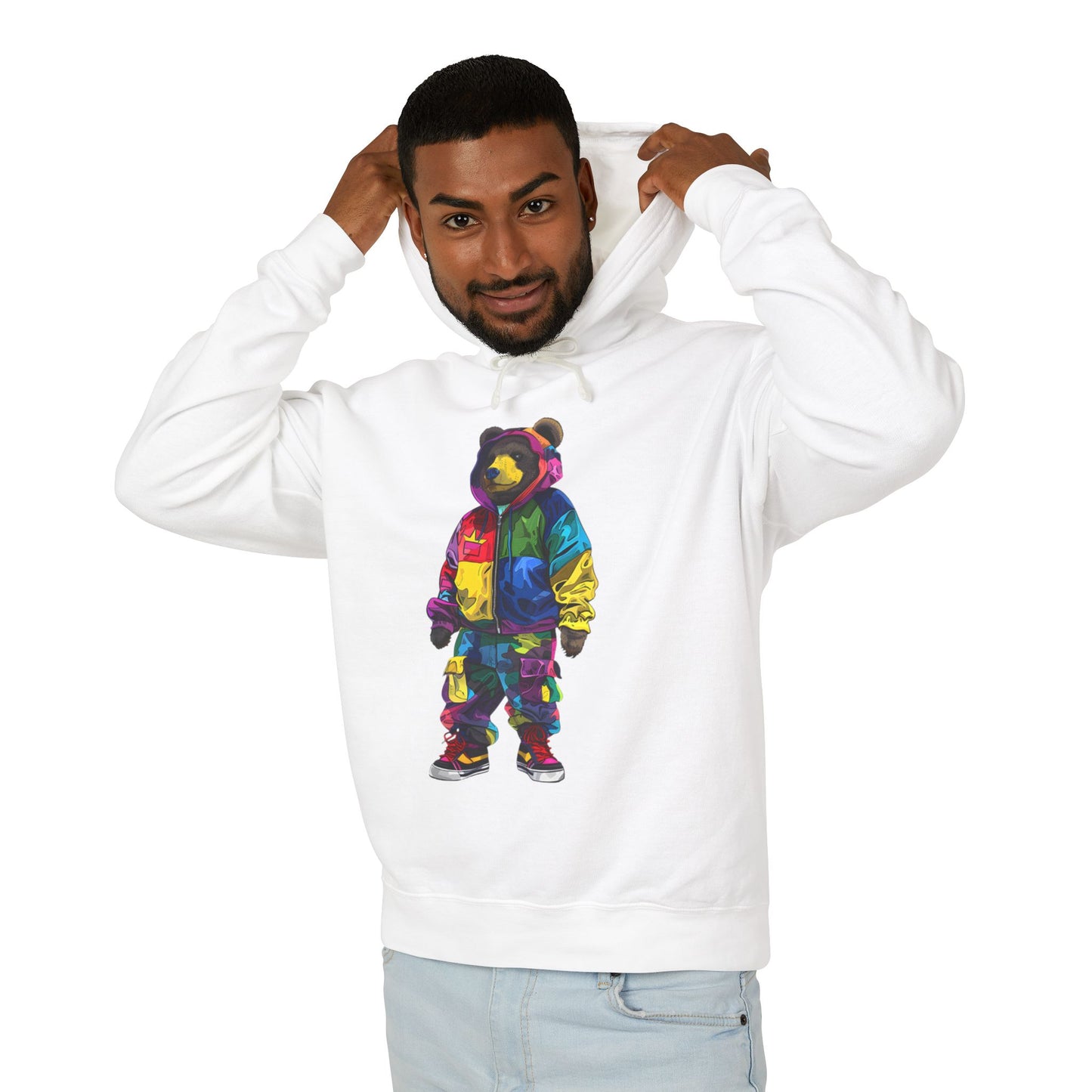 Colorful Bear Graphic Unisex Lightweight Hooded Sweatshirt