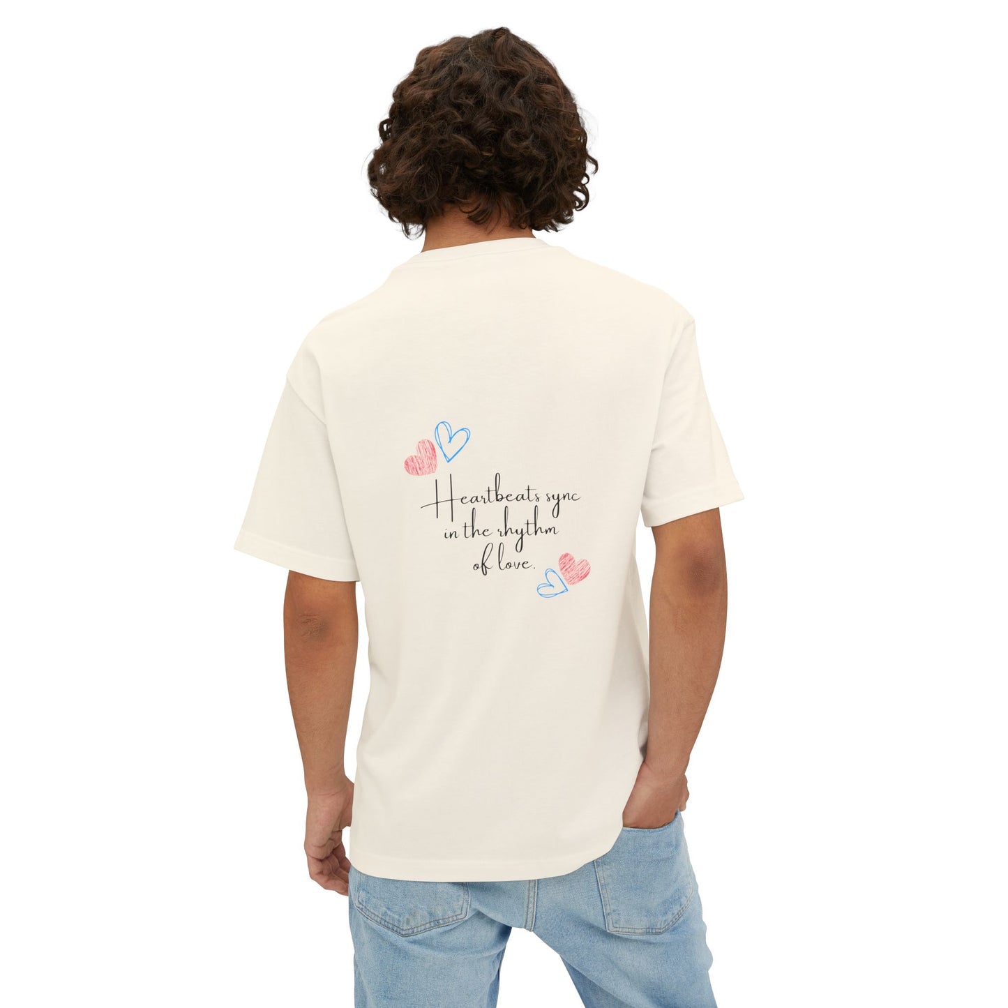 Romantic Unisex Oversized Boxy Tee - "All You Need Is Love" & Heartbeat Design