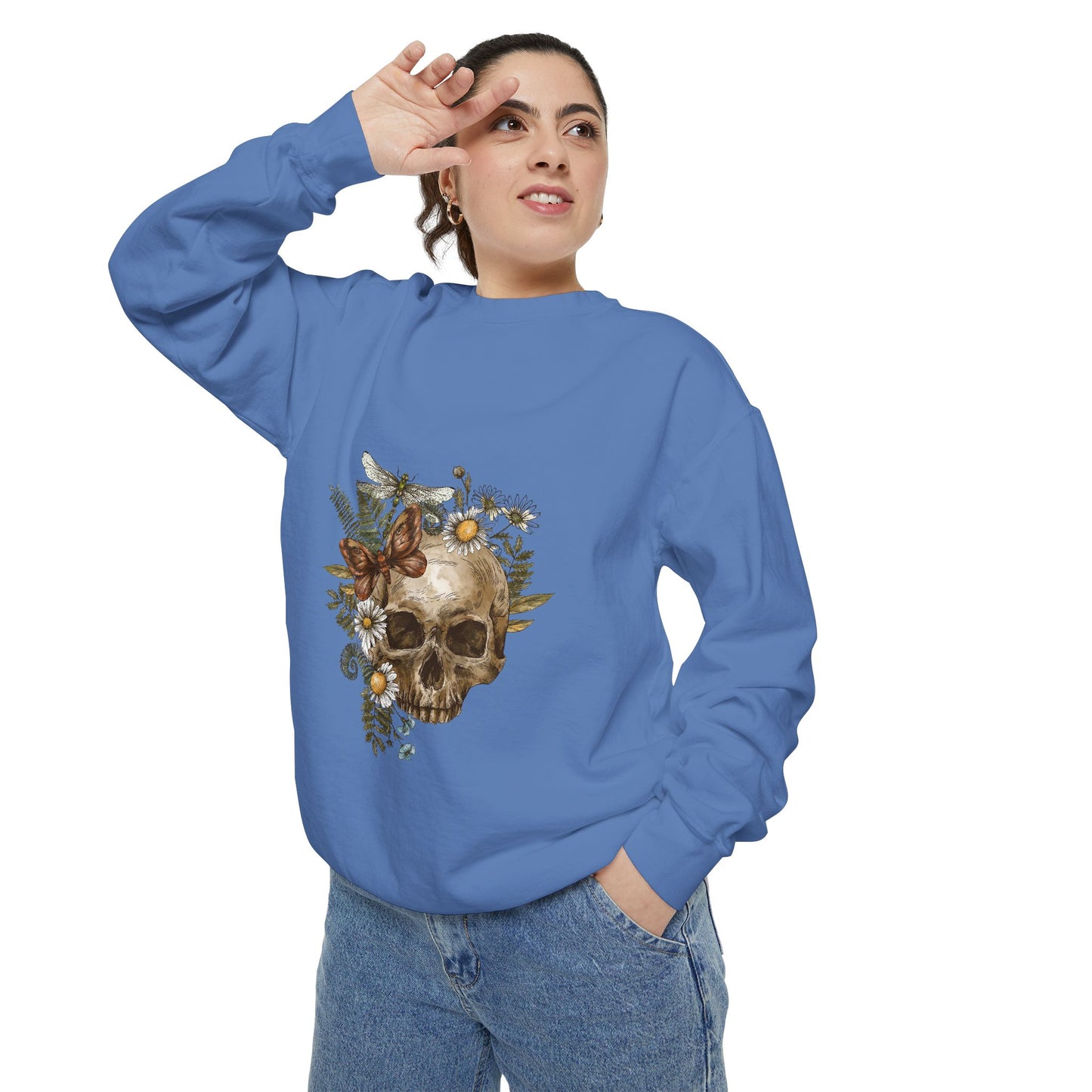 Boho Skull Floral Unisex Sweatshirt - Garden-Inspired Cozy Crew