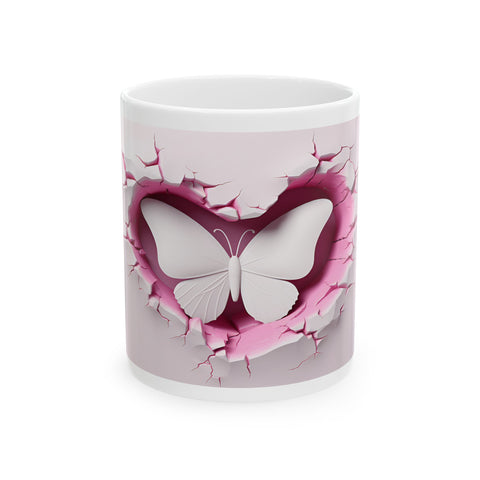 Butterfly Heart Ceramic Mug – Ideal Gift for Nature Lovers